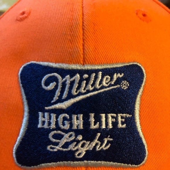 Miller High Life Light Beer Neon Orange Cap Hat One Size Hook/Loop Adjustable - Picture 3 of 5